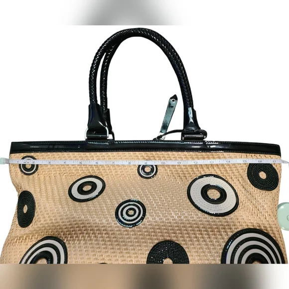 COLE HAAN Straw Handbag Patent Leather Trim
